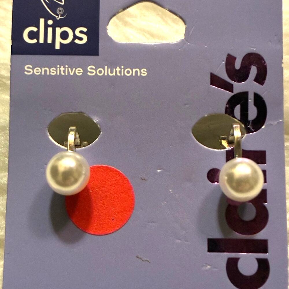 Claire's Silver CLIP ON Pearl Earrings